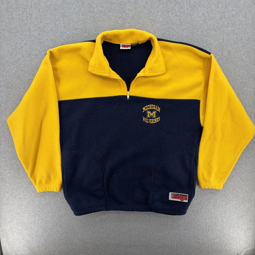 Vintage Michigan Wolverines Fleece Pullover 1/4 Zip Jacket Mens Large Blue 90s
